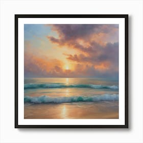 Beach scape at sunset Art Print