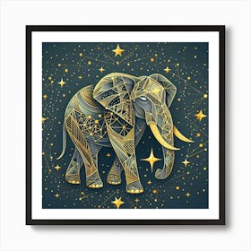 Golden Elephant With Stars 1 Art Print