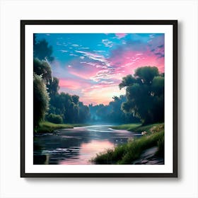 Sunset By The River Art Print