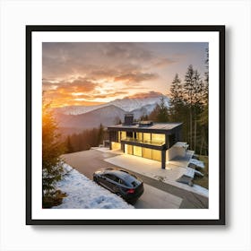 Home and the sunset Art Print