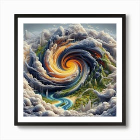 3 Dimensional Rivers In The Country Swirls In A Vortex Of Storm Clouds 2 Art Print