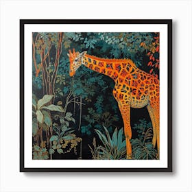 Giraffe In The Leaves Oil Painting Inspired 1 Art Print