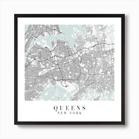 Queens New York Street Map Minimal Color Square Art Print