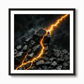 Lightning Strike Over Rocks Art Print
