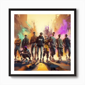 Group Of People In A City Art Print