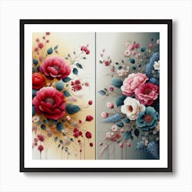 Two Paintings Of Flowers Art Print