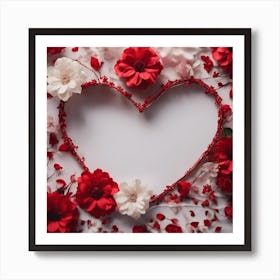 Heart Shaped Red And White Flowers Art Print