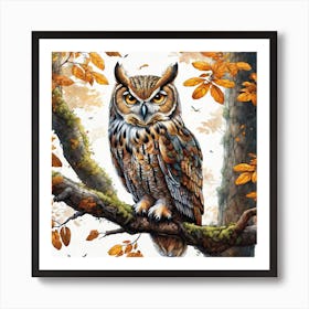 Owl In Autumn Art Print