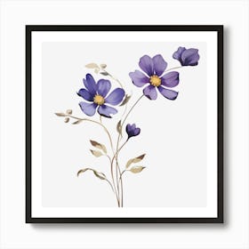 Purple Flowers On A Black Background Art Print