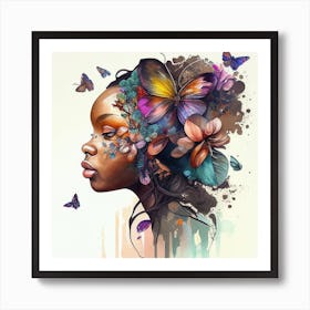 Watercolor Butterfly African Woman  #8 Art Print