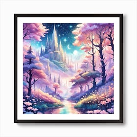 A Fantasy Forest With Twinkling Stars In Pastel Tone Square Composition 256 Art Print