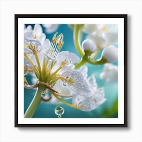 White Flowers With Water Droplets Art Print