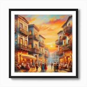 Italian Street At Sunset Affiche