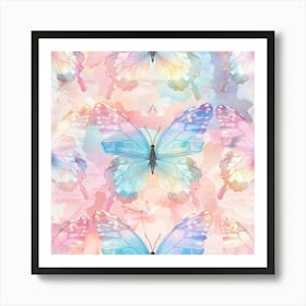 Watercolor Butterflies Seamless Pattern Art Print