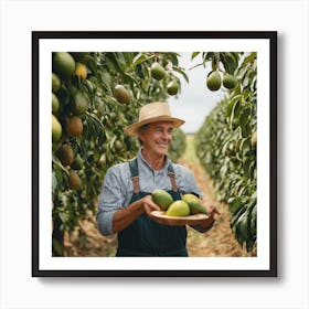 Farmer Holding Ripe Mangoes Art Print