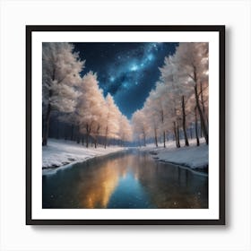 Snow Lake On A Starry Night Art Print