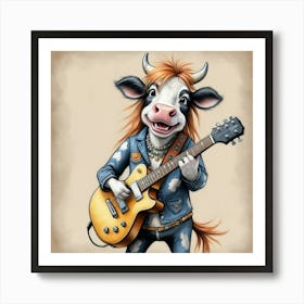 Cow Rocking A Guitar Art Print