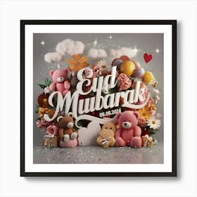 Eid Mubarak card with bouquet 1 Art Print