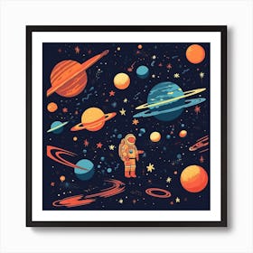 Astronaut Illustration Kids Room 7 Art Print