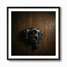 Camera On A Wooden Wall Art Print