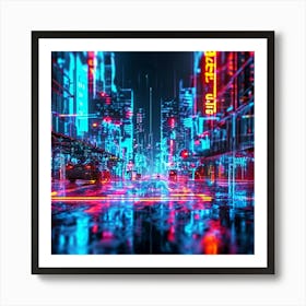 Augmented Reality Interface Holographic Elements Cascading Over A Bustling Cityscape At Dusk Neon 789043003 (1) Art Print