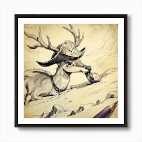 Deer In A Pirate Hat Art Print