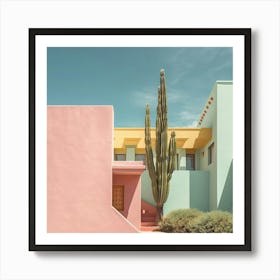 Candy Pastel Colour Houses And A Cactus Summer Photography Art Print