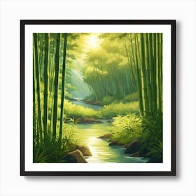 A Stream In A Bamboo Forest At Sun Rise Square Composition 406 Art Print