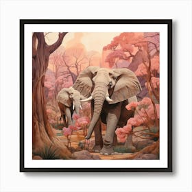 Elephant 5 Pink Jungle Animal Portrait Art Print