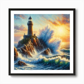 Lighthouse At Sunset 1 Poster