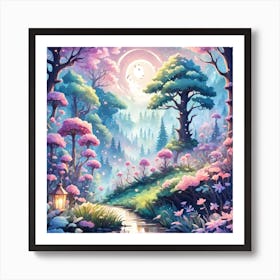 A Fantasy Forest With Twinkling Stars In Pastel Tone Square Composition 244 Art Print