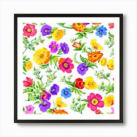 Colorful Flowers On A White Background Art Print