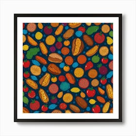 Seamless Pattern With Fruits And Vegetables Art Print