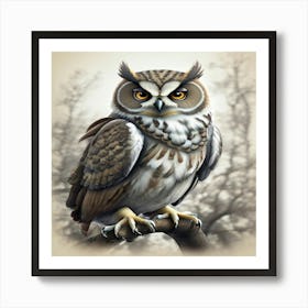 Owl On A Branch Art Print