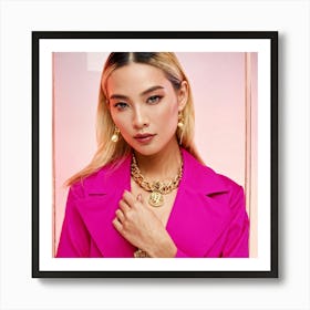 Oriental Glamour Portrait Of A Fashionable Model In A Pink Trench With Luxurious Thai Japanese Influ (2) Art Print