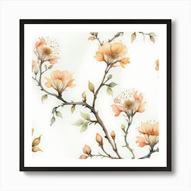 Beautiful and elegance flowers with branches in watercolor painting art, white background Art Print