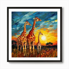 Giraffes At Sunset 14 Art Print