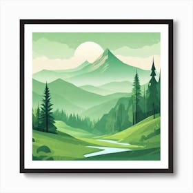 Misty mountains background in green tone 204 Art Print