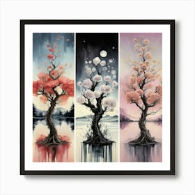 Three different palettes each containing cherries in spring, winter and fall 2 Art Print