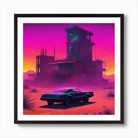 Deserted Ghost Town - Futuristic Neon Art Print