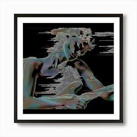 Dramatic artwork , trippy girl with guitar art print. Gliding Through The World Art Print