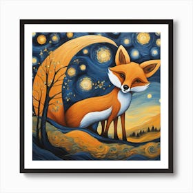 Starry Night Fox Art Print