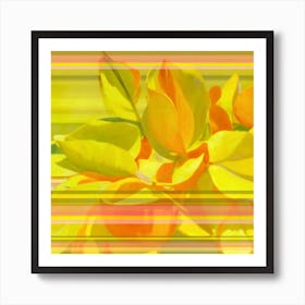 Yellow Flowers On Stripes Art Print