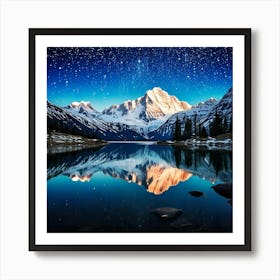 Firefly Snow Capped Mountains Reflecting In A Starry Lake 40171 (2) Art Print