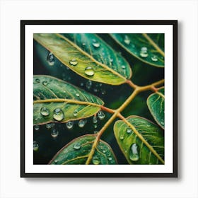 Water Droplets On Leaves Art Print