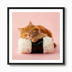 Cat Sleeping On Sushi Art Print