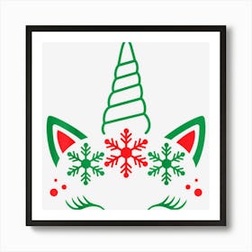 Girl Unicorn Face Christmas Cute Unicorn Xmas Womenngirl Art Print