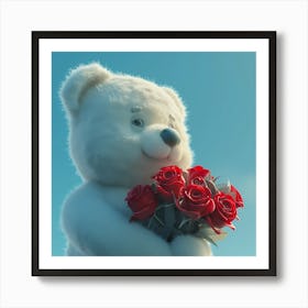 Teddy Bear With Roses Art Print