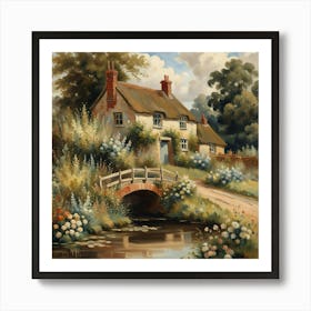 cottage by the bridge Art Print