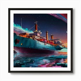 Ship In Space Art Print